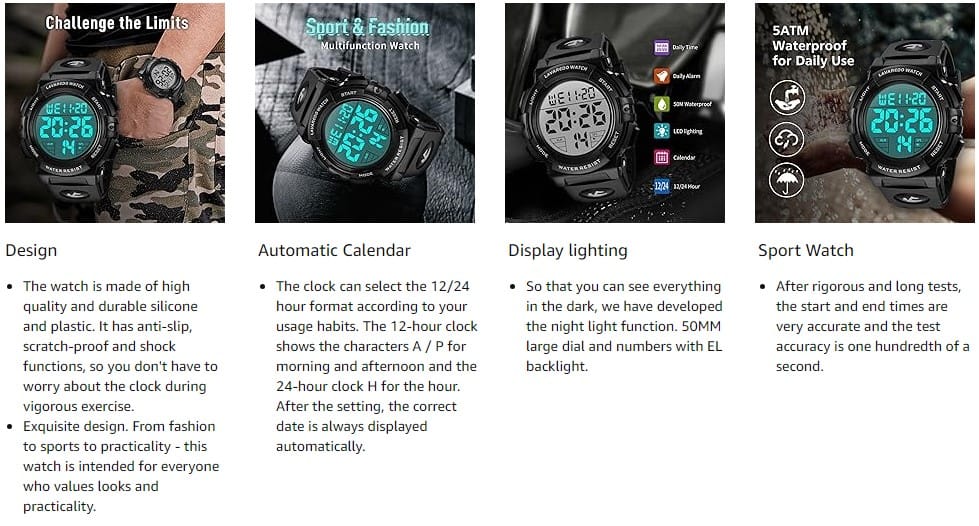 L LAVAREDO Mens Digital Watch Sports Military Watches Waterproof