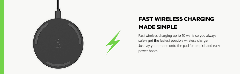 Belkin Quick Charge Wireless Charging Pad - 10W Qi-Certified Charger Pad for Apple iPhone, Samsung Galaxy, Pixel, Airpods Pro & More
