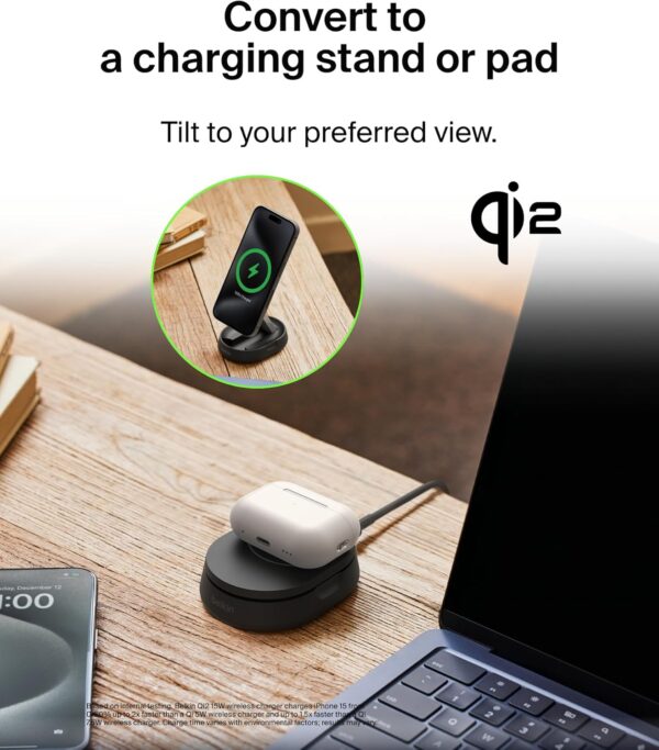 Belkin Convertible Magnetic Charging Stand 15W - MagSafe-Compatible Fast Qi2 Charger