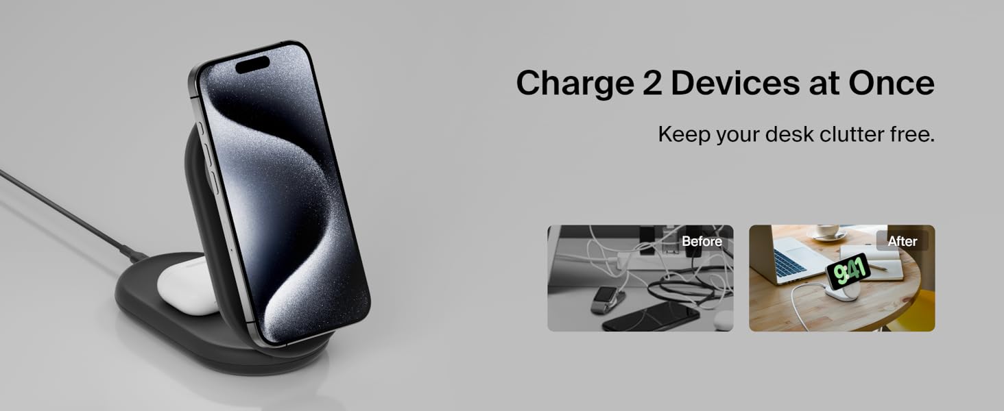Belkin MagSafe-Compatible iPhone Wireless Charger, Magnetic Foldable Charger 15W - Qi2 - 2-in-1