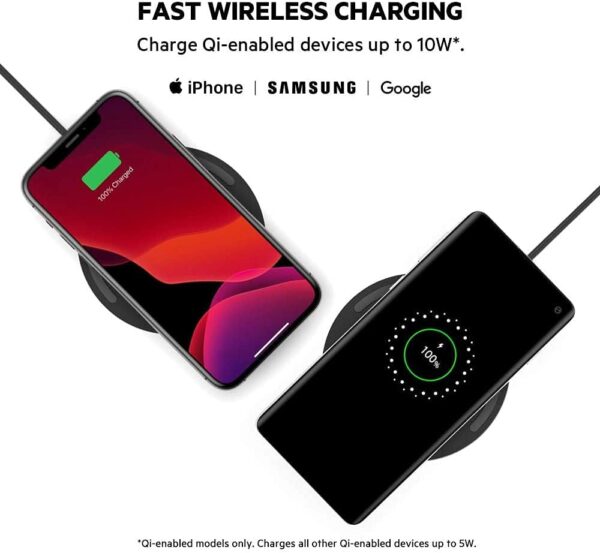 Belkin Quick Charge Wireless Charging Pad - 10W Qi-Certified Charger Pad for Apple iPhone, Samsung Galaxy, Pixel, Airpods Pro & More