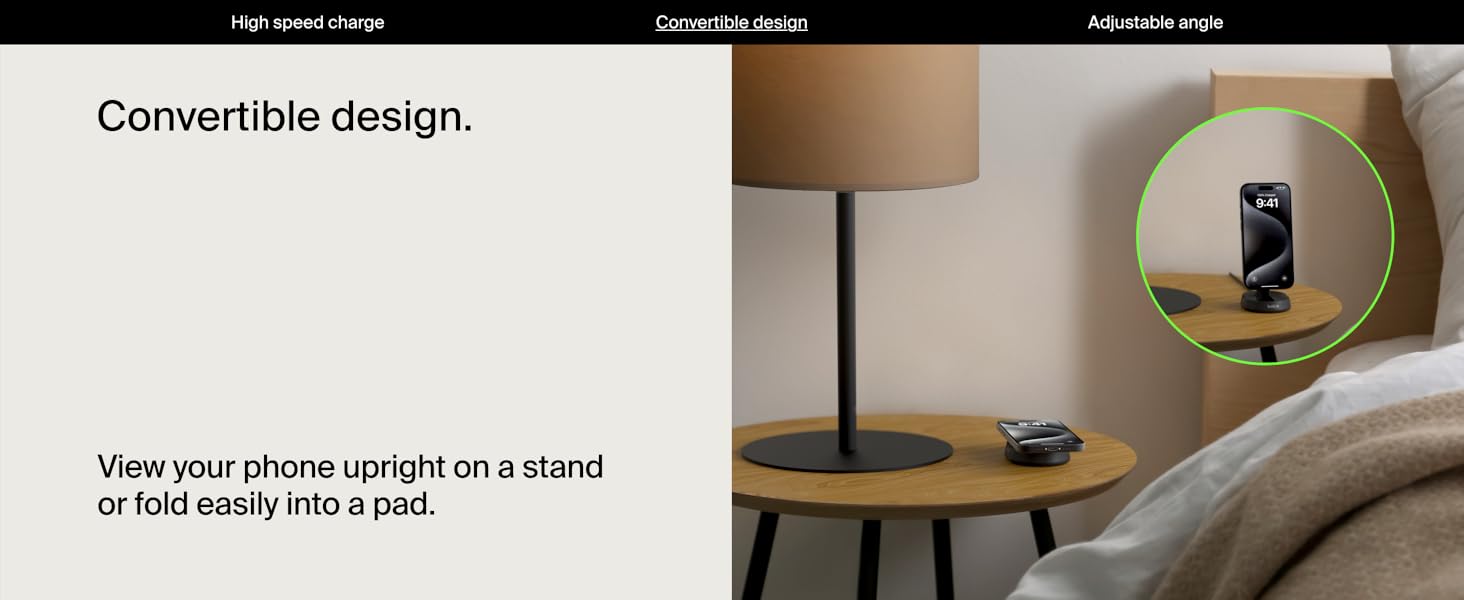Belkin Convertible Magnetic Charging Stand 15W - MagSafe-Compatible Fast Qi2 Charger
