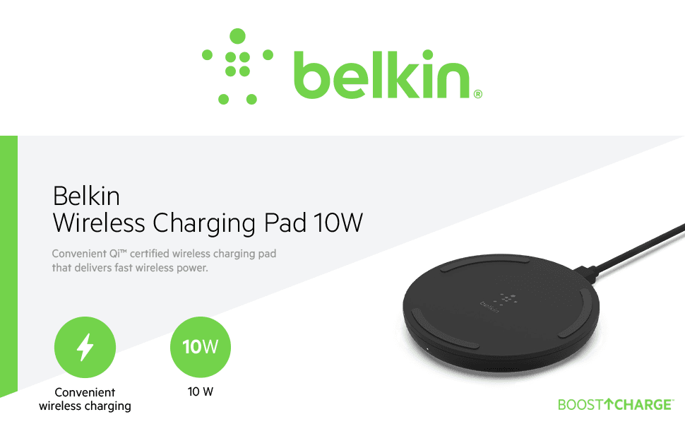 Belkin Quick Charge Wireless Charging Pad - 10W Qi-Certified Charger Pad for Apple iPhone, Samsung Galaxy, Pixel, Airpods Pro & More