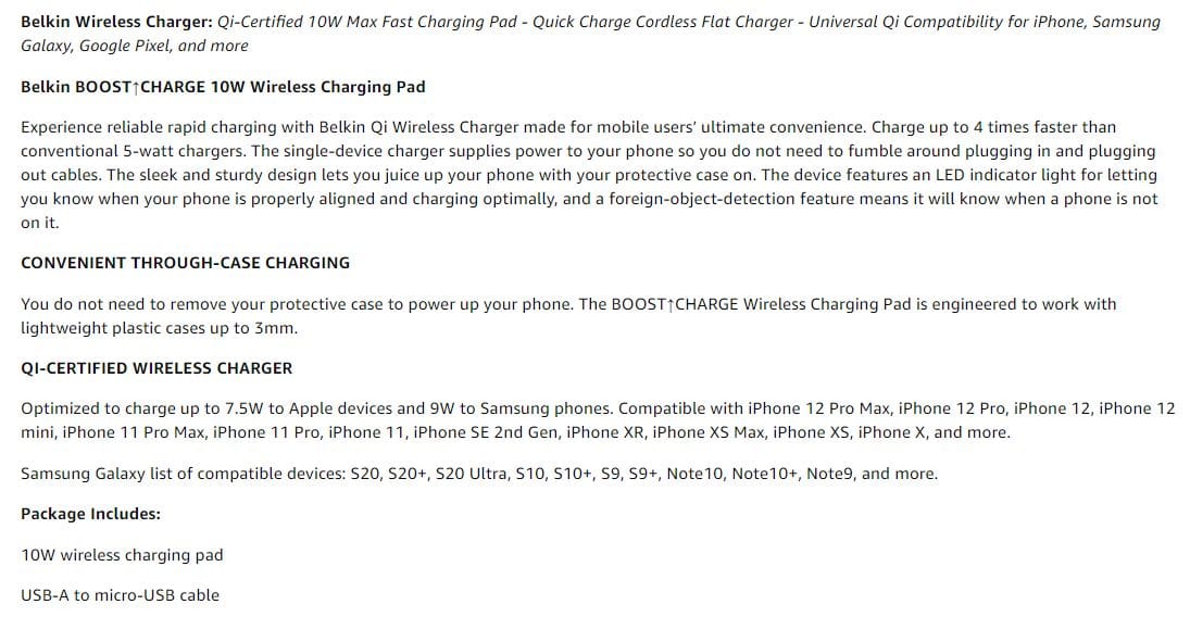 Belkin Quick Charge Wireless Charging Pad - 10W Qi-Certified Charger Pad for Apple iPhone, Samsung Galaxy, Pixel, Airpods Pro & More