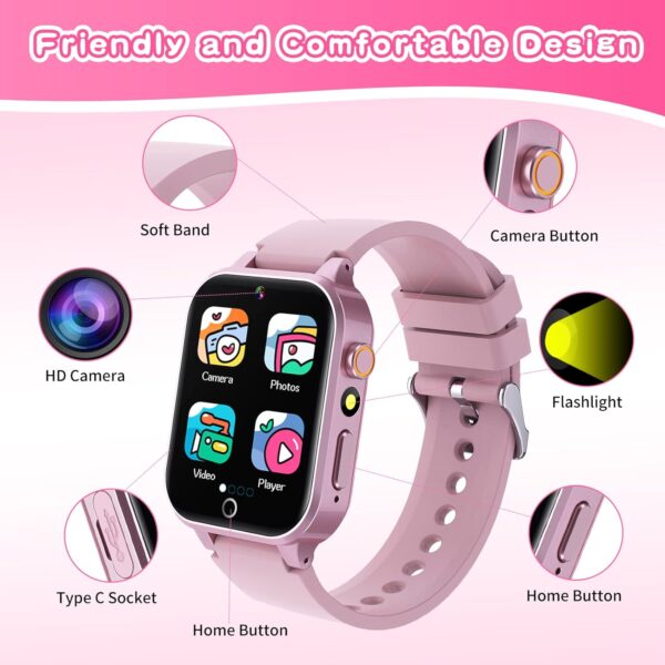 Kids Smart Watch Gift for Girls, Games HD Touch Screen Watches with Video Camera Music Player Pedometer Flashlight