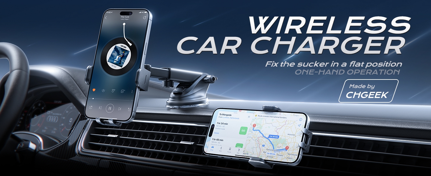 CHGeek Wireless Car Charger, 15W Fast Charging Auto Clamping Car Charger for iPhone & Android Phone 