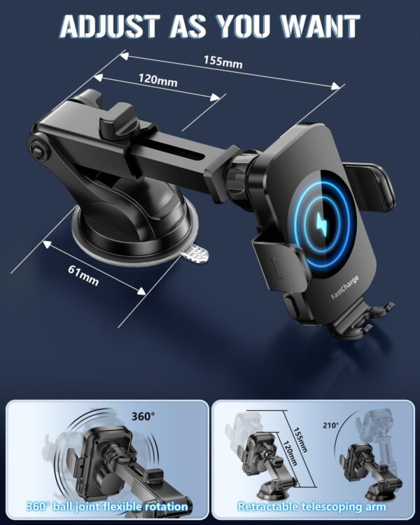 BothLin Wireless Car Charger, Fast Charging Phone Holder 3 in 1 for iPhone & Android Devices